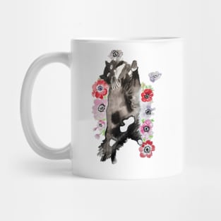 Black and White Cat with Flowers Mug